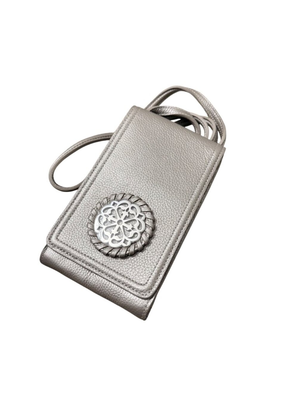 Brighton Ferrara Pewter Gray Phone Wallet Organizer Leather Crossbody NWOT